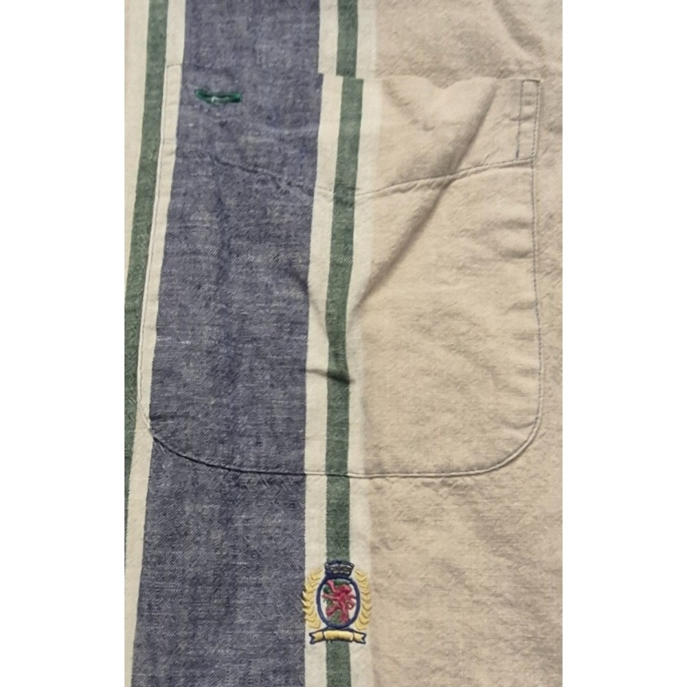 VTG‎ Tommy Hilfiger men's tan striped LS button up shirt logo/pocket Linen Blend - Picture 4 of 12